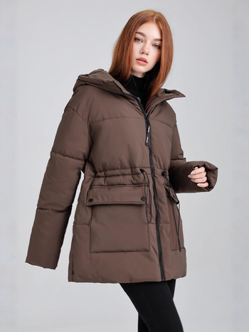 Γυναικείο παλτό με κουκούλα, μεσαίου μήκους, φαρδιά γραμμή, παχύ ζεστό γέμισμα πολυεστέρα-βαμβάκι, φερμουάρ, κορεατικό casual στυλ