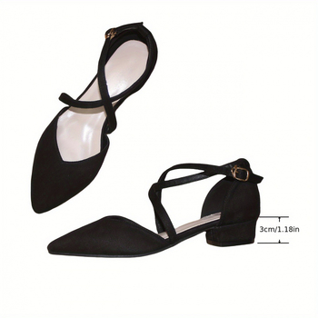 Γυναικείες μπαλέρινες με σταυρωτό σχέδιο λουριών, επάνω μέρος Fly Knitting, δερμάτινο καπάκι δακτύλων, slip-on, ύψος φτέρνας άνω των 8 εκ., επένδυση από διχτυωτό ύφασμα