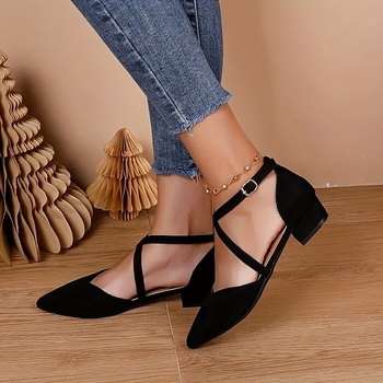 Γυναικείες μπαλέρινες με σταυρωτό σχέδιο λουριών, επάνω μέρος Fly Knitting, δερμάτινο καπάκι δακτύλων, slip-on, ύψος φτέρνας άνω των 8 εκ., επένδυση από διχτυωτό ύφασμα