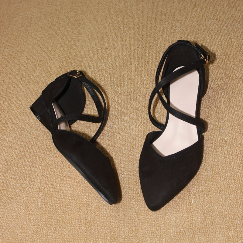 Дамски балерини с кръстосан дизайн на презрамки, горна част Fly Knitting, кожен нос, Slip-On, ток над 8 см, мрежеста подплата