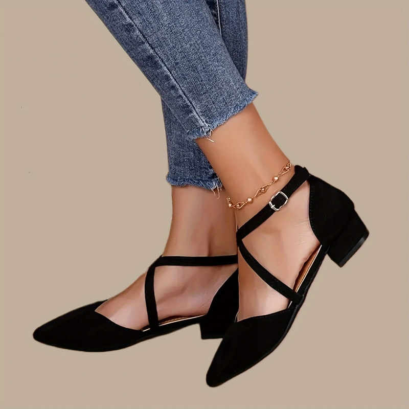 Дамски балерини с кръстосан дизайн на презрамки, горна част Fly Knitting, кожен нос, Slip-On, ток над 8 см, мрежеста подплата