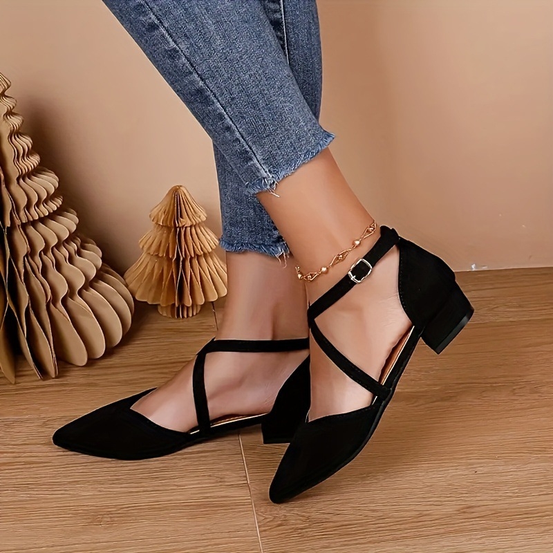 Дамски балерини с кръстосан дизайн на презрамки, горна част Fly Knitting, кожен нос, Slip-On, ток над 8 см, мрежеста подплата