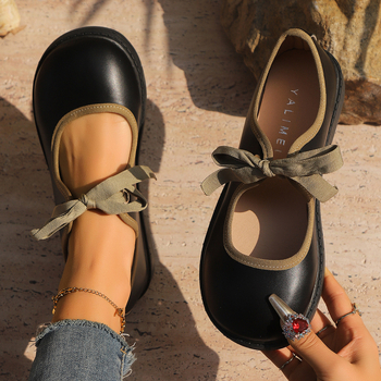 Κορεατικού στυλ Bean Shoes loafers με στρογγυλή μύτη, χαμηλό τακούνι, κορδόνια, PU άνω μέρος, καουτσούκ σόλα