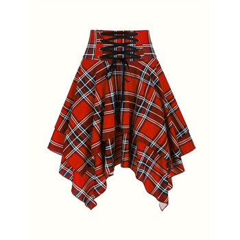 Φούστα με ψηλή μέση, καρό σχέδιο, ακανόνιστος τελείωμα; ελαστική ζώνη μέσης; ύφασμα: 100% πολυεστέρας με LYCRA; επένδυση fleece