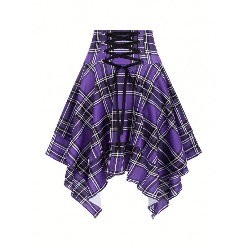 Φούστα με ψηλή μέση, καρό σχέδιο, ακανόνιστος τελείωμα; ελαστική ζώνη μέσης; ύφασμα: 100% πολυεστέρας με LYCRA; επένδυση fleece