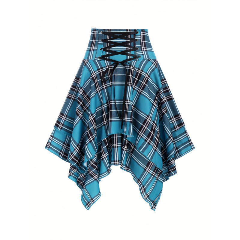 Φούστα με ψηλή μέση, καρό σχέδιο, ακανόνιστος τελείωμα; ελαστική ζώνη μέσης; ύφασμα: 100% πολυεστέρας με LYCRA; επένδυση fleece