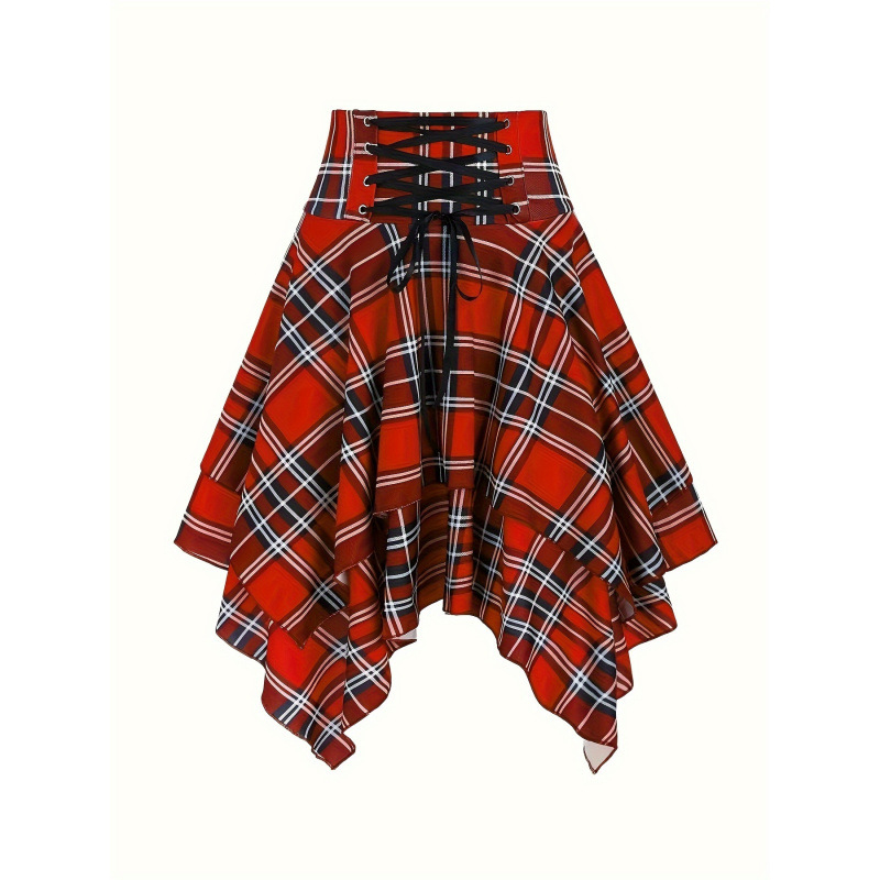 Φούστα με ψηλή μέση, καρό σχέδιο, ακανόνιστος τελείωμα; ελαστική ζώνη μέσης; ύφασμα: 100% πολυεστέρας με LYCRA; επένδυση fleece