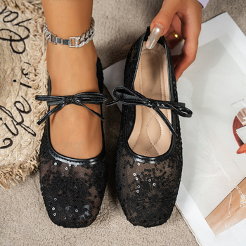 Γυναικεία παπούτσια με επίπεδη σόλα, στρογγυλή μύτη, άνω μέρος από δίχτυ, χωρίς κορδόνια, χαμηλό τακούνι