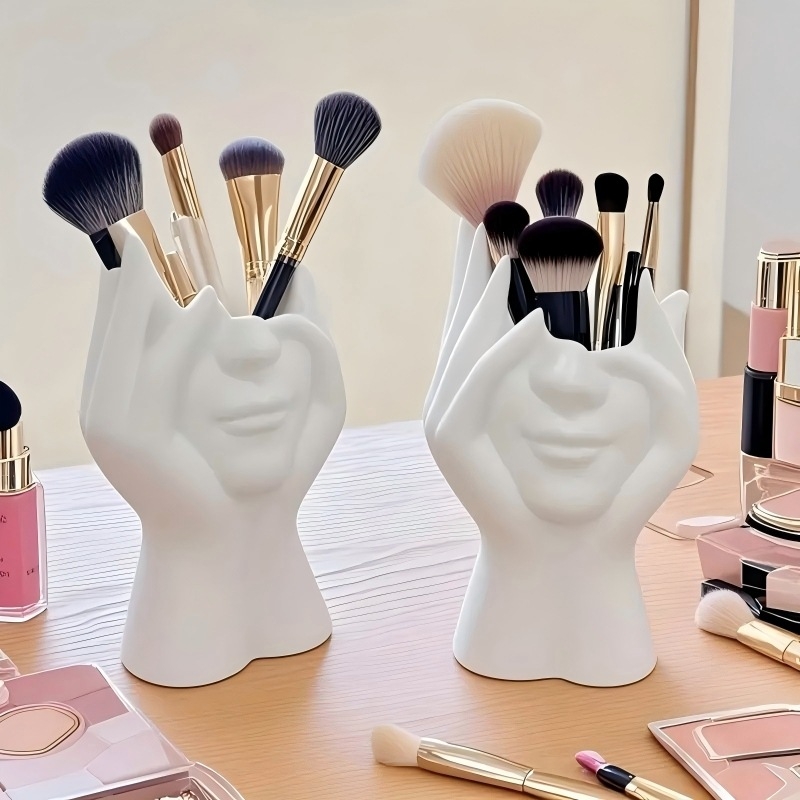 Organizator de birou pentru pixuri și pensule de machiaj, corp rotund PP, depozitare desktop multifuncțional, obiect decorativ (Model B-121, Material PP, Formă: Rotund)