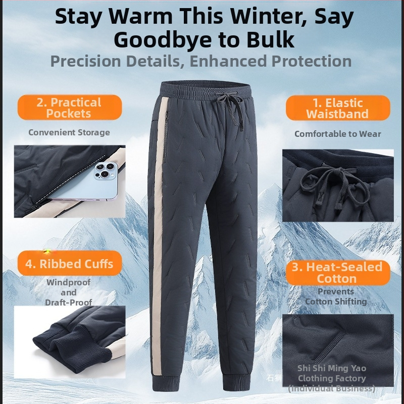 Мъжки панталони с поларено вътрешно покритие, свободна кройка, ветроустойчиви, Vinylon платно