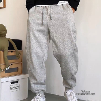 Ανδρικά casual joggers, υψηλή μέση, ίσια γραμμή παντελονιού, άνοιξη, μείγμα ινών μπαμπού και μεταξιού