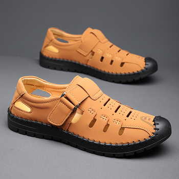 Ανδρικά σανδάλια από δέρμα μικροϊνών, Velcro κλείσιμο, καουτσούκ σόλα, διαπνοή, αντιολισθητικά