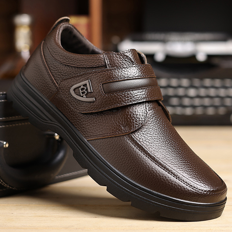 Vīriešu ādas kurpes ar pilnpielu liellopa ādu, apaļa purngala, mīksta zole, modelis XC915