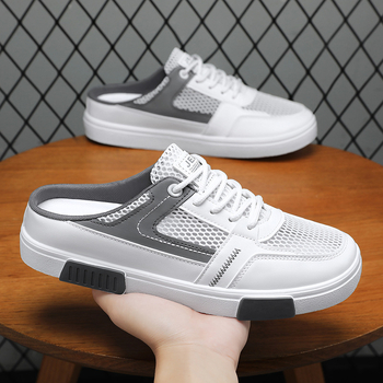 Muške casual sandale s prozračnim mrežastim unutrašnjim dijelom, PU gornji dio, gumeni potplat, niski profil, vezanje