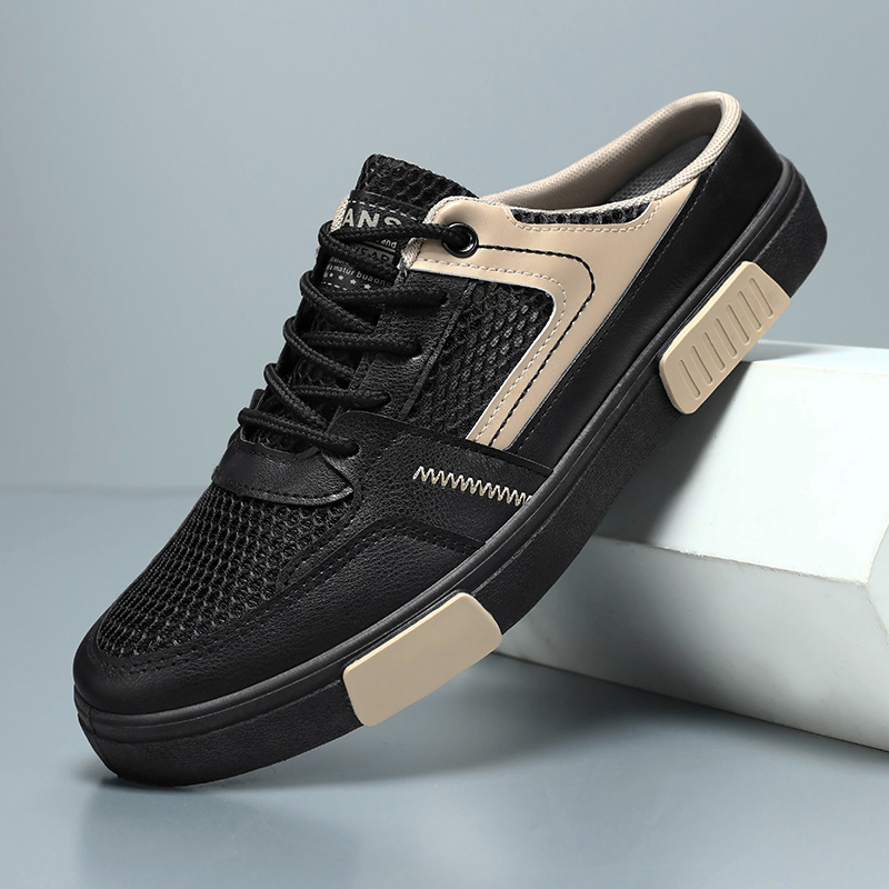 Muške casual sandale s prozračnim mrežastim unutrašnjim dijelom, PU gornji dio, gumeni potplat, niski profil, vezanje