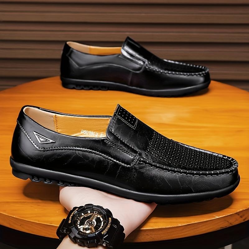 Ανδρικοί loafers χωρίς κορδόνια, με επάνω μέρος από ραφία, δέρμα με διορθωμένη υφή, ριγέ μοτίο, ύψος τακουνιού 0–1 εκ