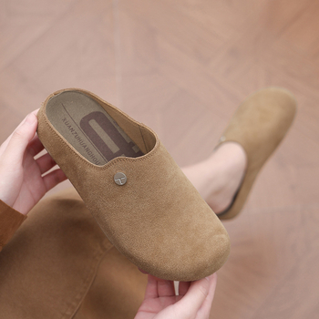 Γυναικείες παντόφλες Slip-On με επάνω μέρος από σουέδες και επένδυση από σουέδες, μονοχρωματικό σχέδιο, μαλακή πλαστική σόλα, κλειστό δάχτυλο, καθημερινή άνεση