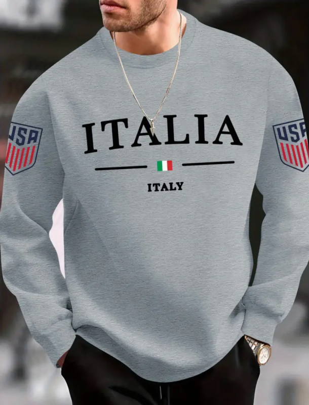 Duks s printom, opuštena kroj, okrugli izrez, dugi rukav, poliester 96%+