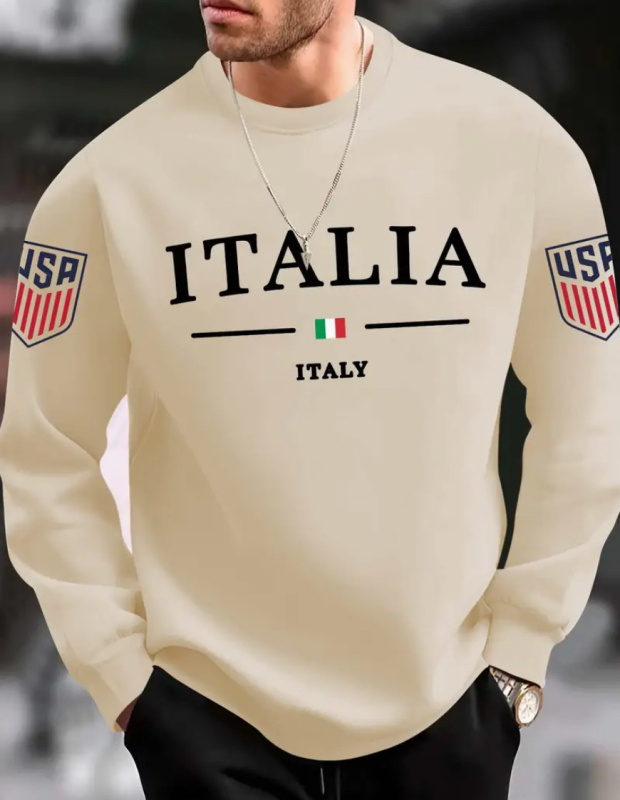 Duks s printom, opuštena kroj, okrugli izrez, dugi rukav, poliester 96%+