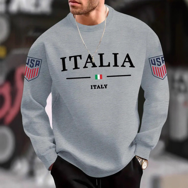 Duks s printom, opuštena kroj, okrugli izrez, dugi rukav, poliester 96%+