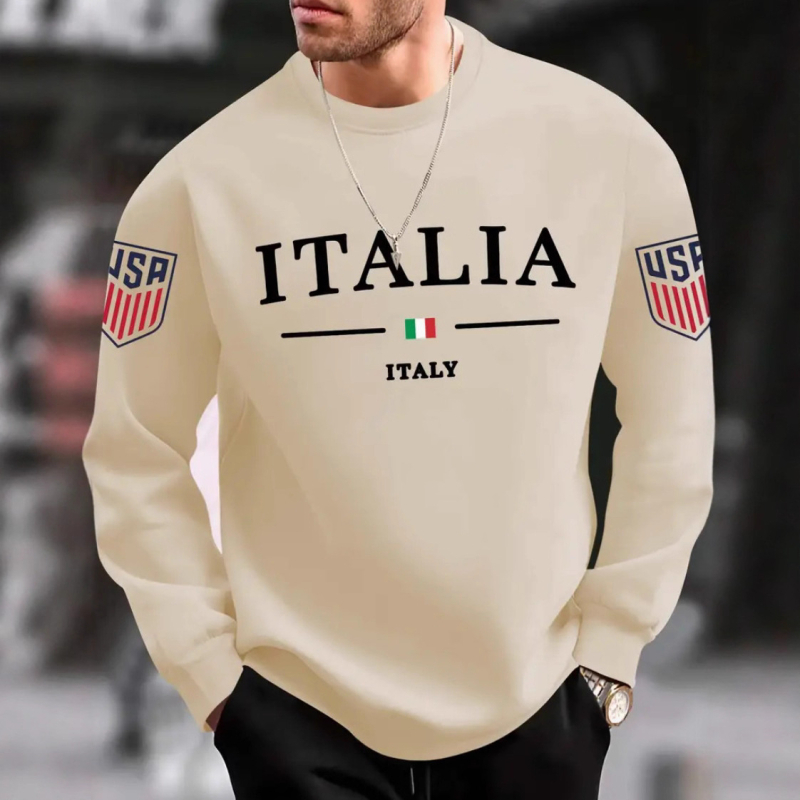 Duks s printom, opuštena kroj, okrugli izrez, dugi rukav, poliester 96%+