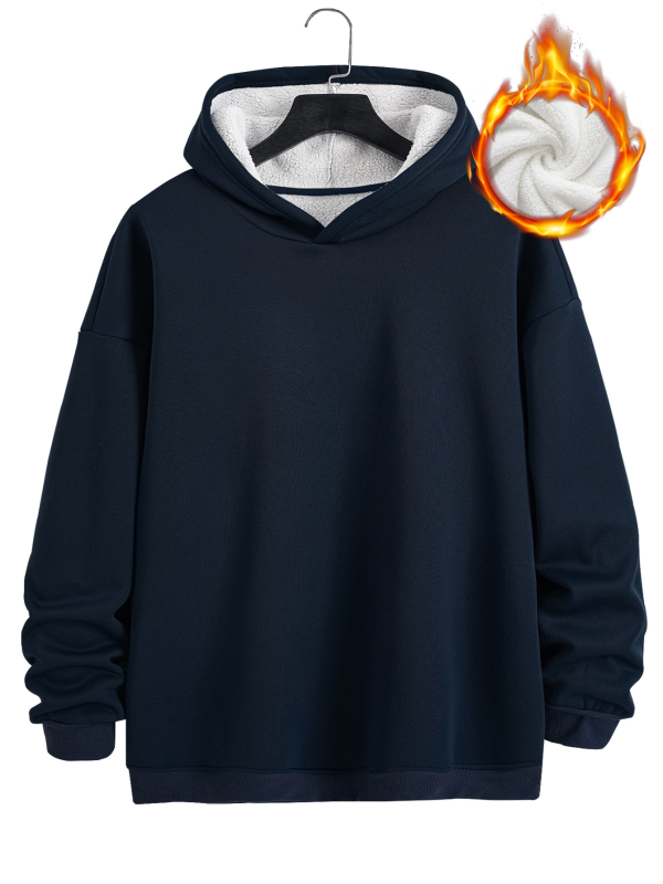 Férfi kapucnis pulóver téli viselet, fleece-bélés, hosszú ujjú, normál szabás