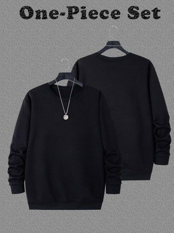 Пуловер суитшърт с кръгла яка, дълги ръкави с маншети, полиестер 97% + спандекс 3%, машинно шиене, зимно облекло, спортно-ежедневен стил, рибован подгъв