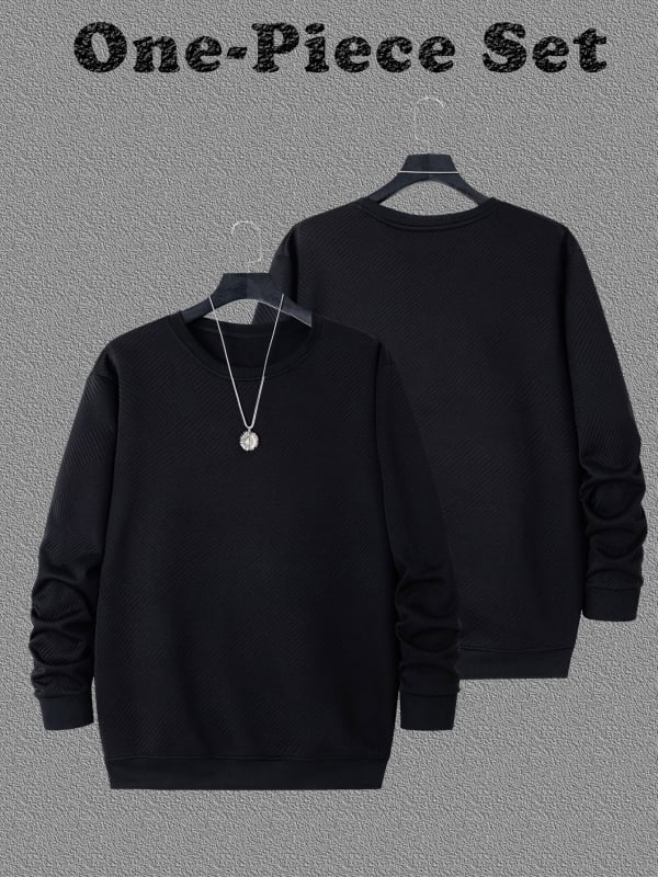 Пуловер суитшърт с кръгла яка, дълги ръкави с маншети, полиестер 97% + спандекс 3%, машинно шиене, зимно облекло, спортно-ежедневен стил, рибован подгъв