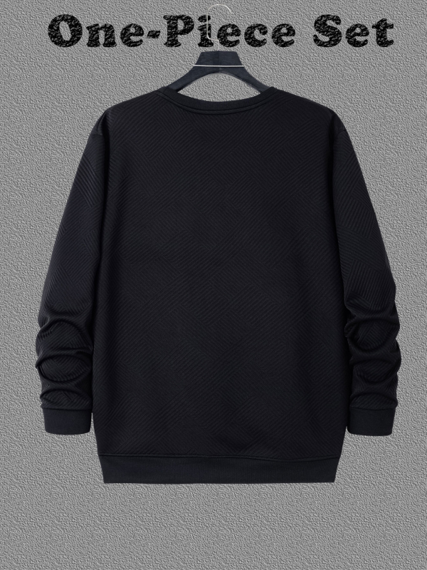 Пуловер суитшърт с кръгла яка, дълги ръкави с маншети, полиестер 97% + спандекс 3%, машинно шиене, зимно облекло, спортно-ежедневен стил, рибован подгъв