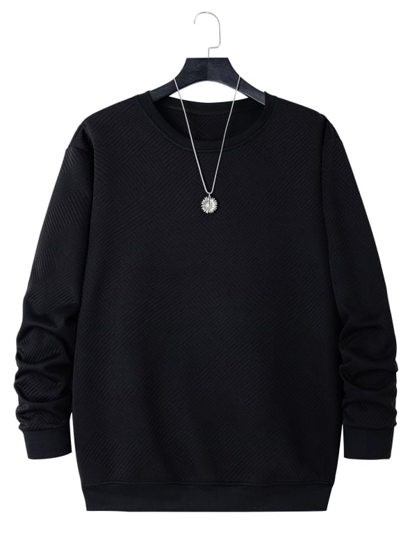 Пуловер суитшърт с кръгла яка, дълги ръкави с маншети, полиестер 97% + спандекс 3%, машинно шиене, зимно облекло, спортно-ежедневен стил, рибован подгъв