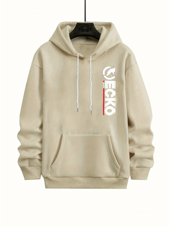 Vīriešu kapucētais džemperis - Geometriska burti drukāšana, Poliesteris audums, Priekšējā kabata, Garas piedurknes, Brīvs griezums Korejas stilā