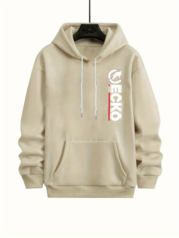 Vīriešu kapucētais džemperis - Geometriska burti drukāšana, Poliesteris audums, Priekšējā kabata, Garas piedurknes, Brīvs griezums Korejas stilā