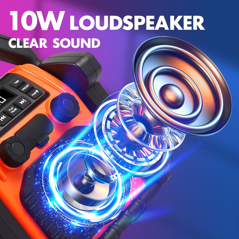 Vodootporan Bluetooth zvučnik s radiom i LED svjetlom, IPX6, Bluetooth 5.1, ugrađena baterija 2000-4000 mAh, frekvencijski raspon 40 Hz-20 kHz, domet >10 m