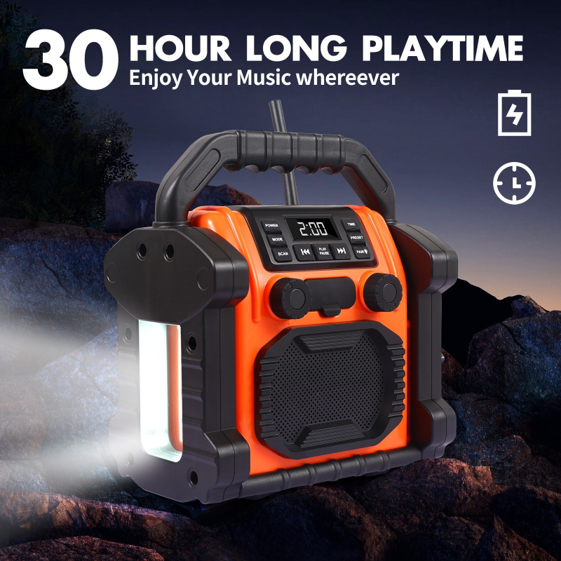 Vodootporan Bluetooth zvučnik s radiom i LED svjetlom, IPX6, Bluetooth 5.1, ugrađena baterija 2000-4000 mAh, frekvencijski raspon 40 Hz-20 kHz, domet >10 m