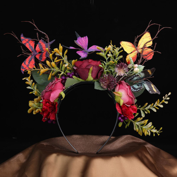 Κορδέλα μαλλιών από ύφασμα με μοτίβο πεταλούδας και τριαντάφυλλου — DY906, χειροποίητο