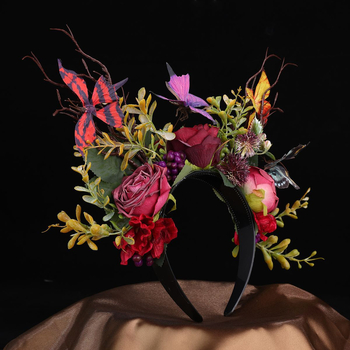 Κορδέλα μαλλιών από ύφασμα με μοτίβο πεταλούδας και τριαντάφυλλου — DY906, χειροποίητο