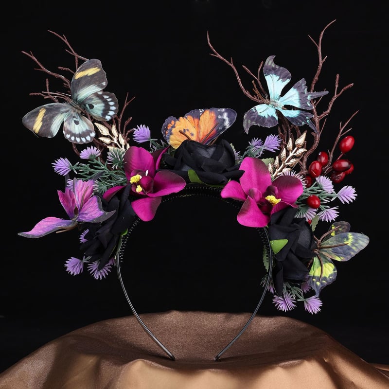 Κορδέλα μαλλιών από ύφασμα με μοτίβο πεταλούδας και τριαντάφυλλου — DY906, χειροποίητο