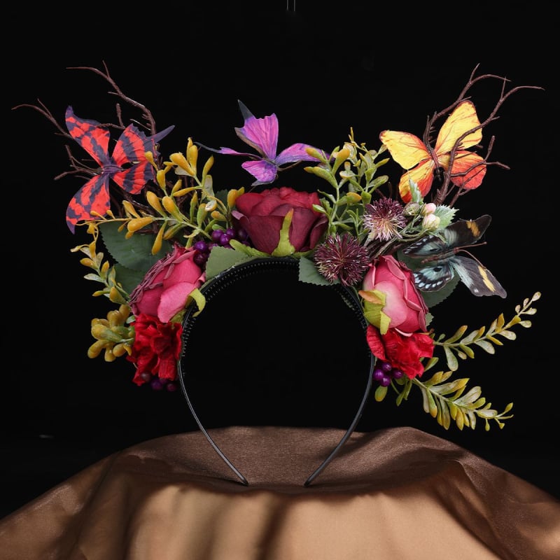 Κορδέλα μαλλιών από ύφασμα με μοτίβο πεταλούδας και τριαντάφυλλου — DY906, χειροποίητο