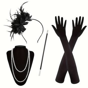 Σετ αξεσουάρ γυναικείου κοστουμιού σε στυλ 1920s – κολιέ, γάντια, κορδέλα για το κεφάλι, πολυεστερικά αντικείμενα LP226