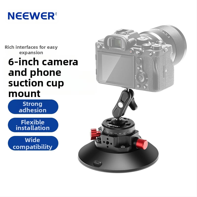 Neewer Cap de Gimbal cu Ventuză din Aluminiu pentru Cameră/Telefon/GoPro — Aspirație Puternică, Montură Auto Stabilă
