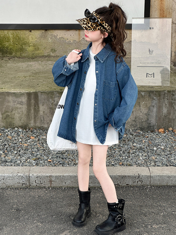 Meitenēm paredzēta džinsa jaka pavasarim, Korejas stils, apkakle Lapel, garas piedurknes, vienkāršs aizvērums, vidēja garuma, bez odas