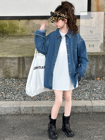 Παιδικό τζιν μπουφάν για κορίτσια, άνοιξη, κορεατικό στυλ, γιακά τύπου Lapel, μακριά μανίκια, μονόμπροστο κλείσιμο, μεσαίου μήκους