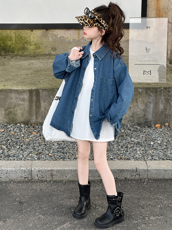 Meitenēm paredzēta džinsa jaka pavasarim, Korejas stils, apkakle Lapel, garas piedurknes, vienkāršs aizvērums, vidēja garuma, bez odas