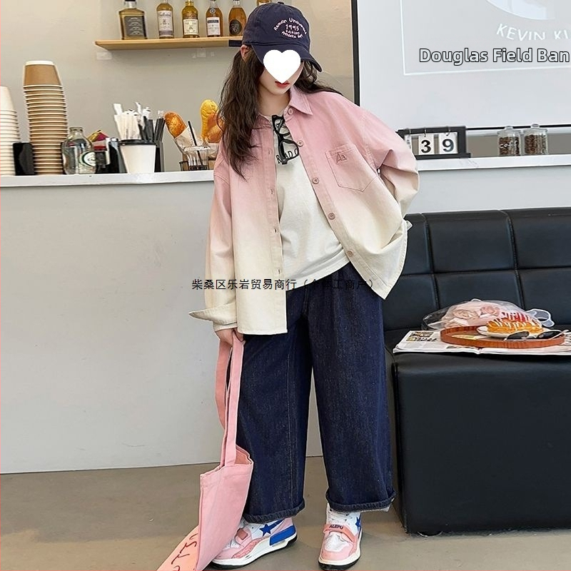 Detská košeľa pre dievčatá - dvojvrstvový golier, dlhé rukávy, vzor s písmenom, hlavný materiál: králičie chlpy (91–95%)