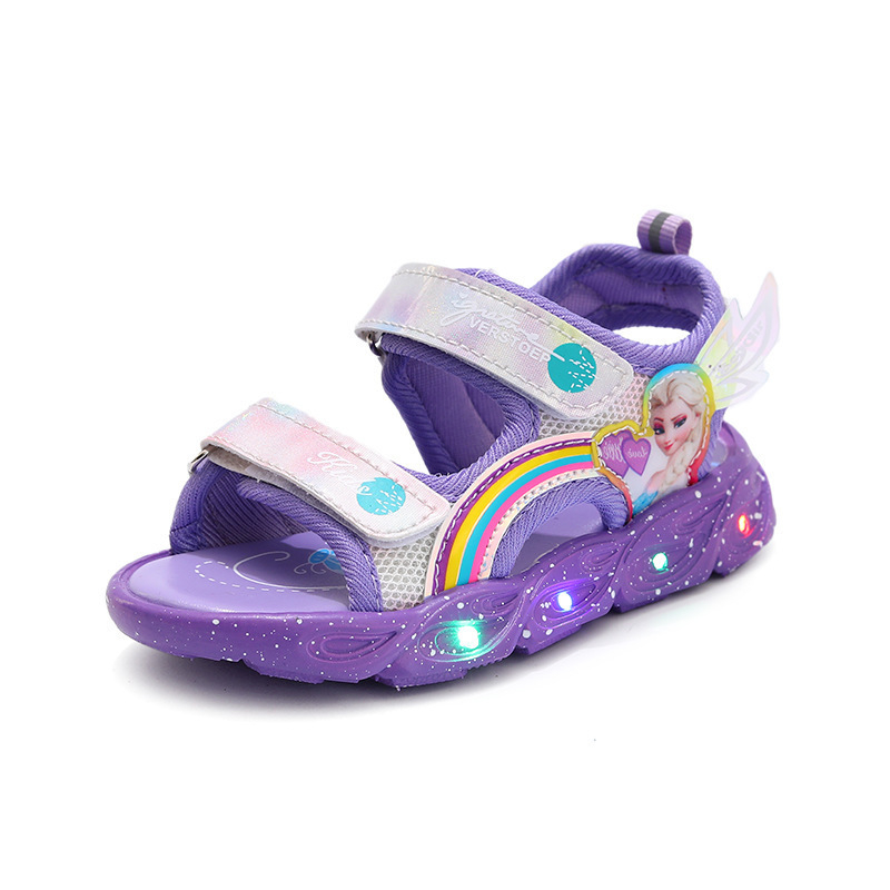 Sandale pentru copii cu LED luminescent, model desen animat, partea superioară din piele artificială, talpă PVC, închidere Velcro, pentru copii 1-6 ani