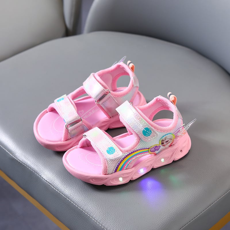 Sandale pentru copii cu LED luminescent, model desen animat, partea superioară din piele artificială, talpă PVC, închidere Velcro, pentru copii 1-6 ani