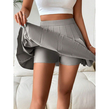 Σύντομη φούστα με πιέτες, ελαστική μέση, άνετη γραμμή, μίγμα βαμβακιού CVC, ρετρό στυλ