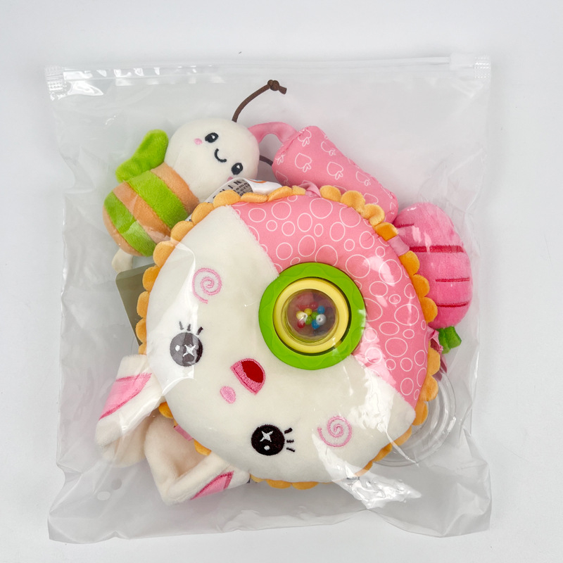 Mamibeby Jucărie pluș pentru bebeluși pentru scaunul auto cu mărgele rotative, dentiție și clopoțel — Interactiv pentru 0–3 ani