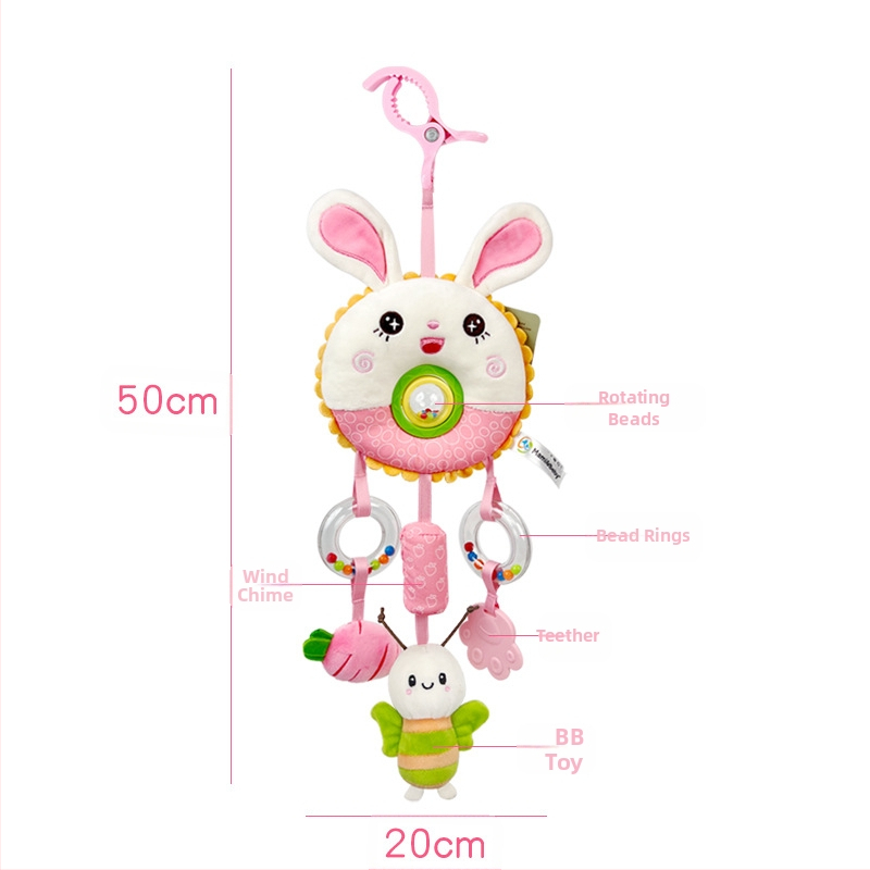 Mamibeby Jucărie pluș pentru bebeluși pentru scaunul auto cu mărgele rotative, dentiție și clopoțel — Interactiv pentru 0–3 ani