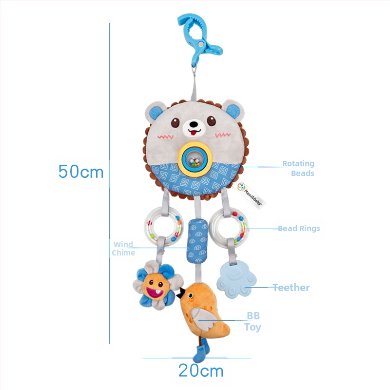 Mamibeby Jucărie pluș pentru bebeluși pentru scaunul auto cu mărgele rotative, dentiție și clopoțel — Interactiv pentru 0–3 ani